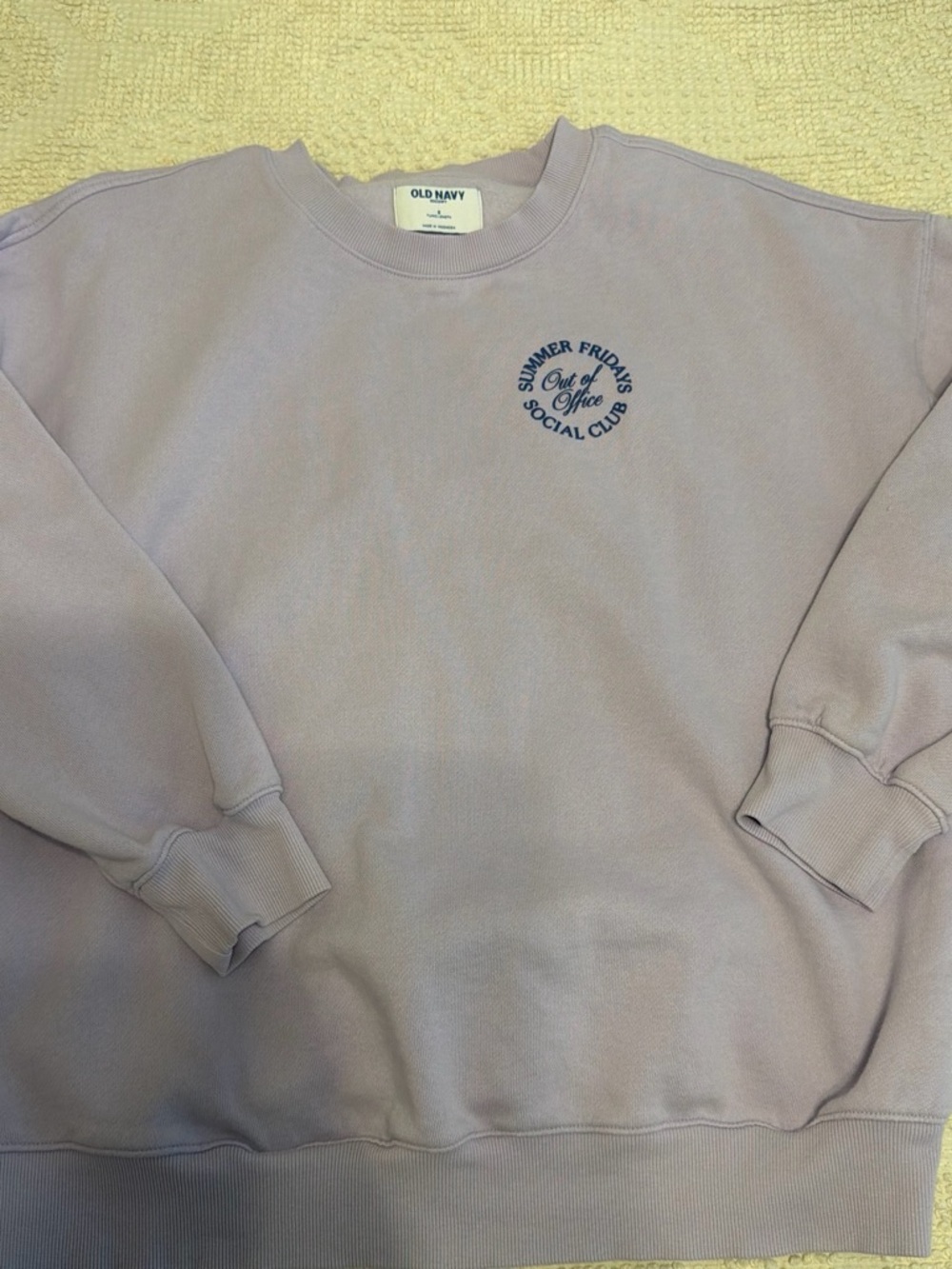 Old Navy Lavender Crewneck Sweatshirt with Navy 'Summer Fridays' Logo